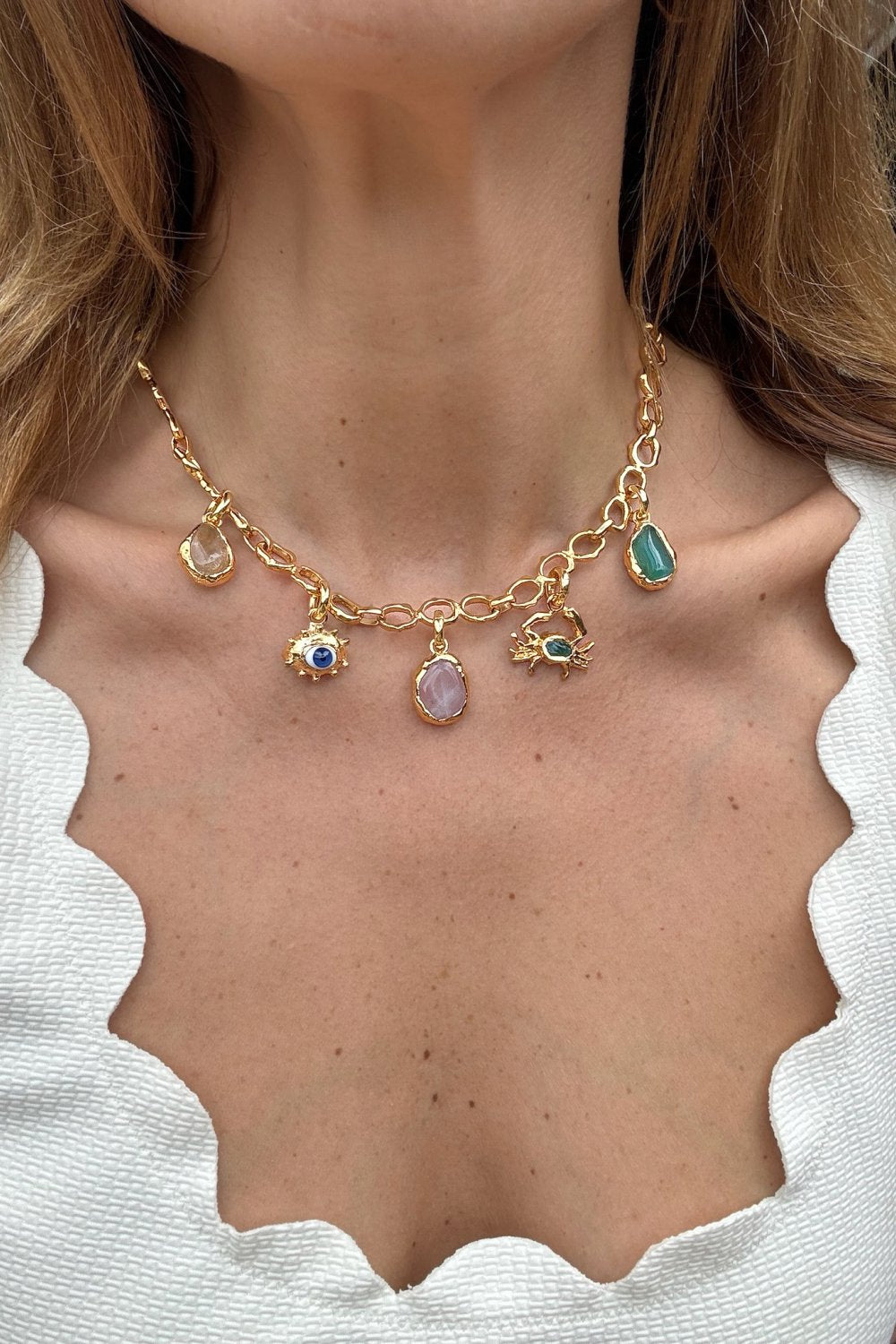 Gemstone Crab Charm in Gold