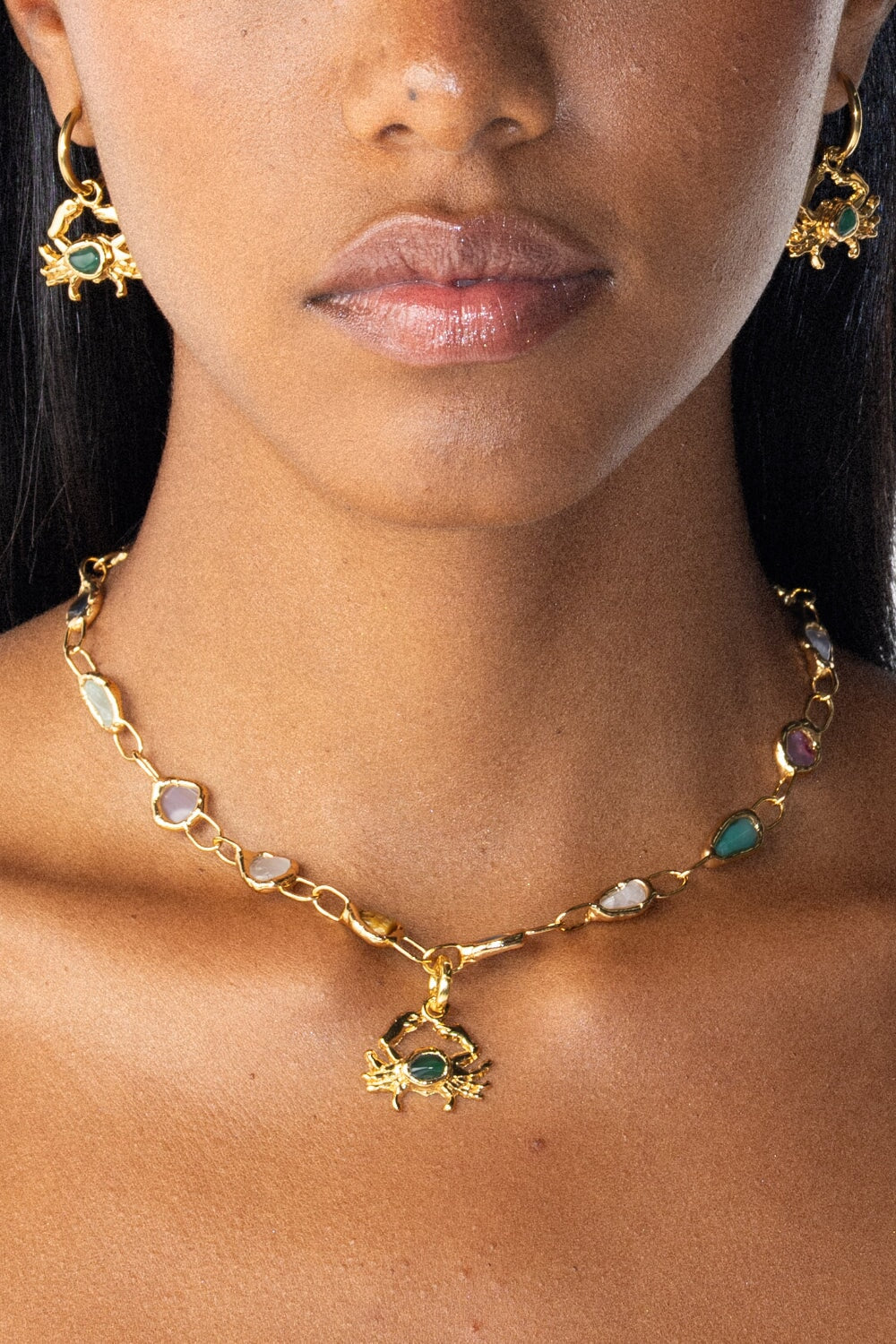Gemstone Crab Pendant in Gold