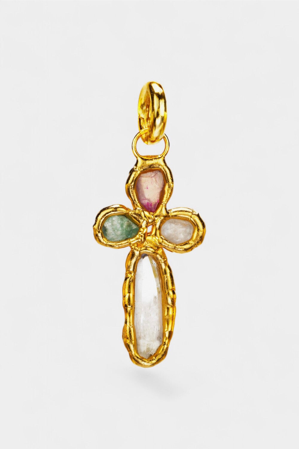 Gemstone Cross Charm in Gold