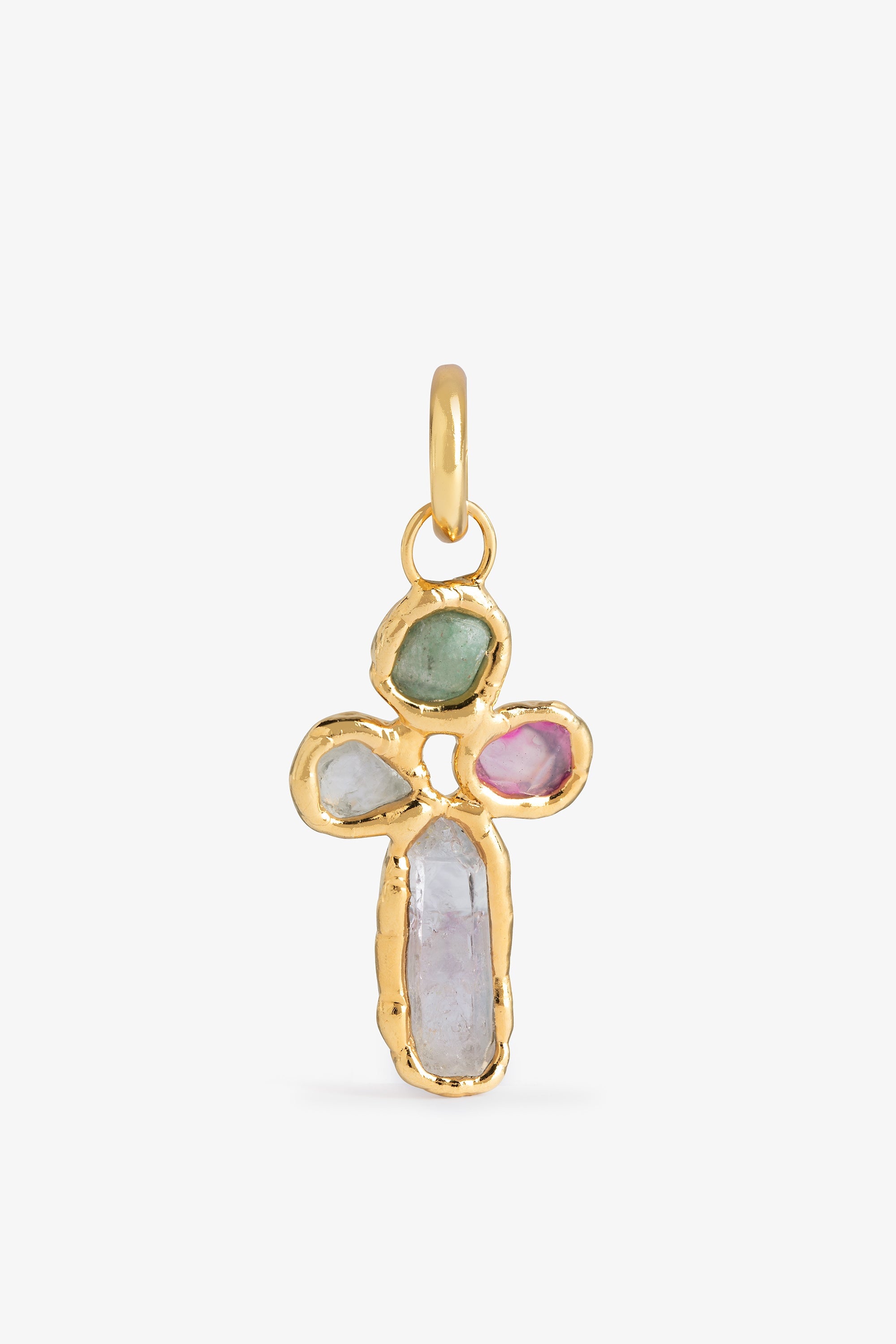 Gemstone Cross Charm in Gold