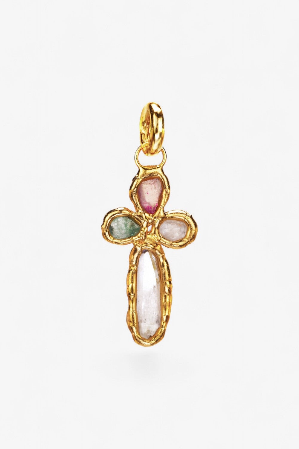 Gemstone Cross Charm in Gold