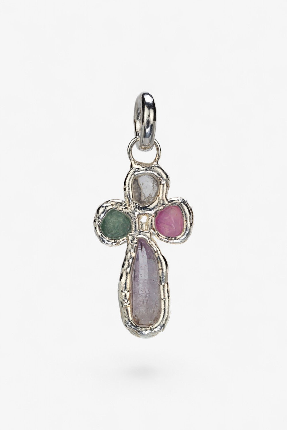 Gemstone Cross Charm in Silver