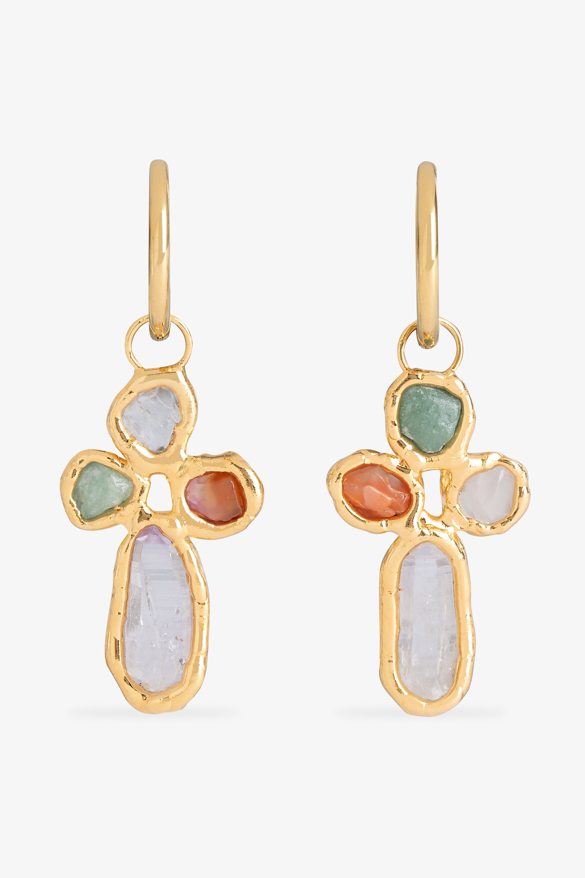 Gemstone Cross Hoops in Gold