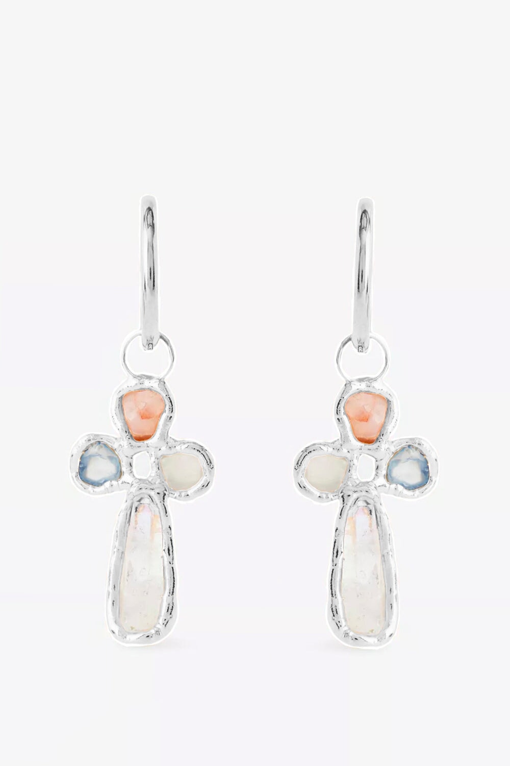 Gemstone Cross Hoops in Silver