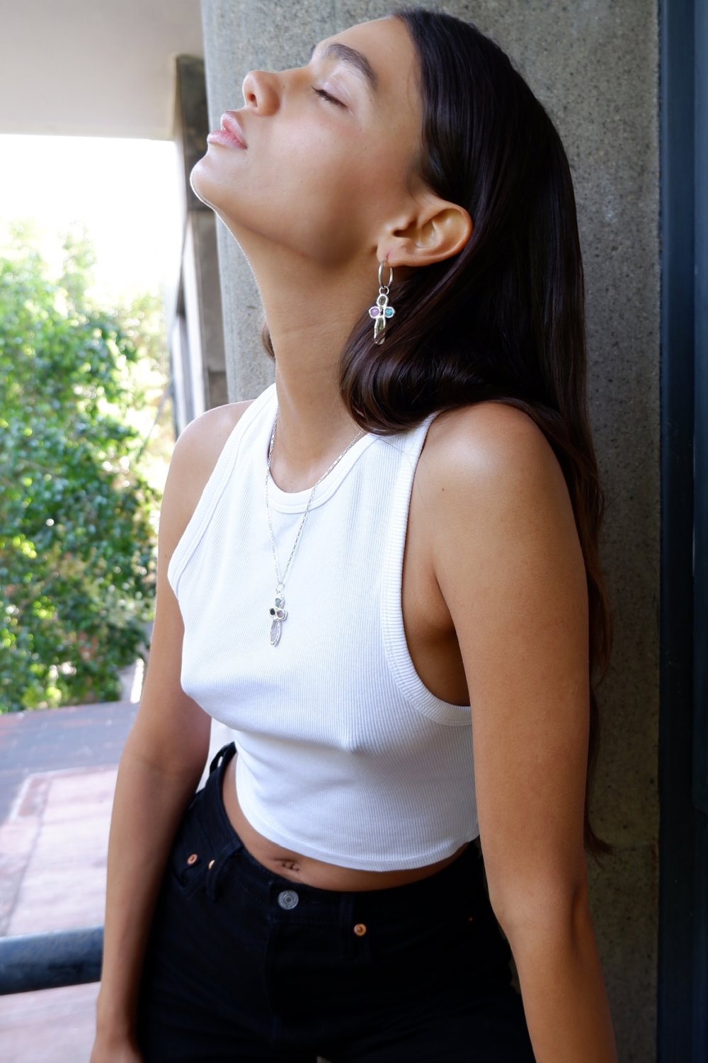 Gemstone Cross Hoops in Silver
