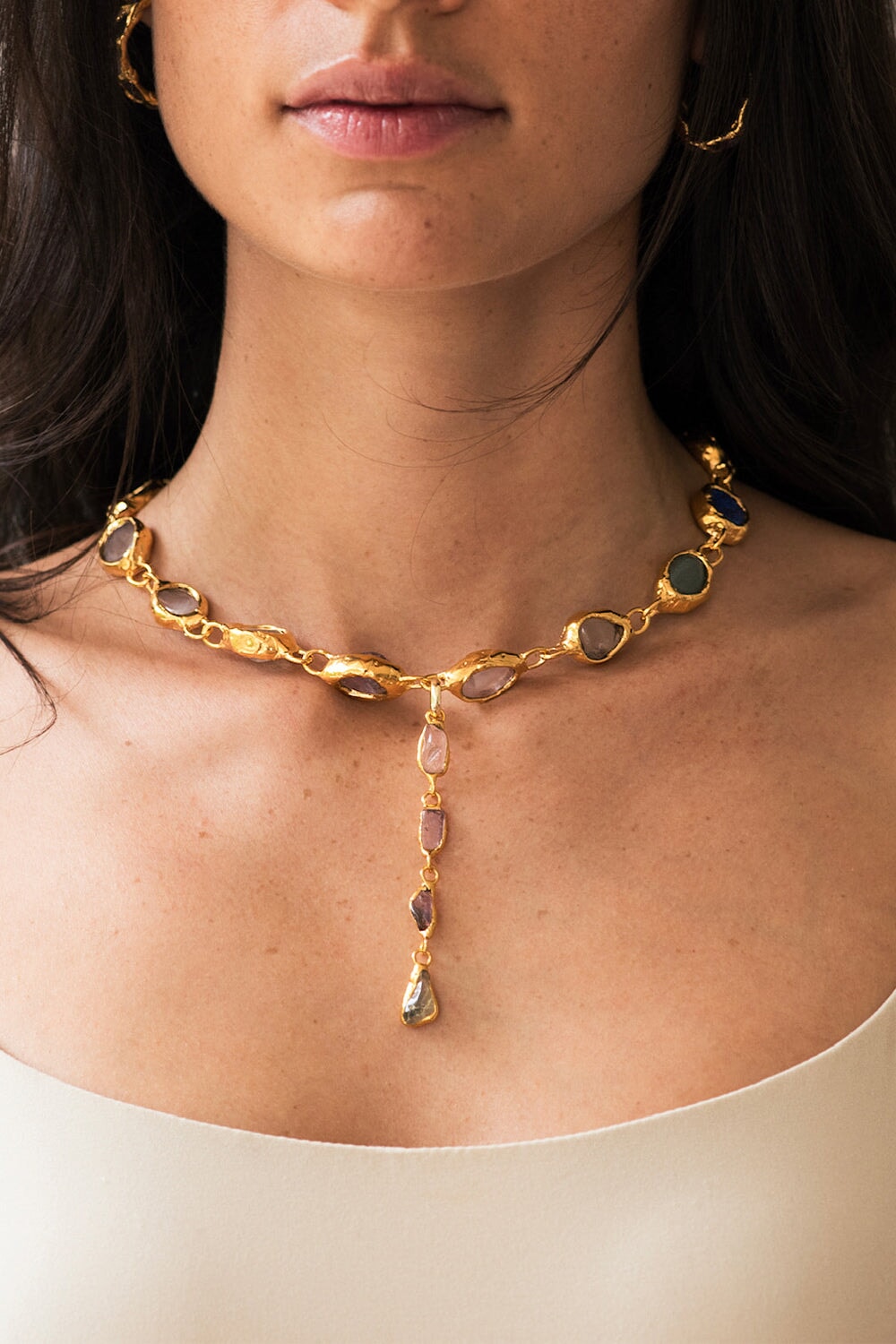 Gemstone Drop Charm in Gold
