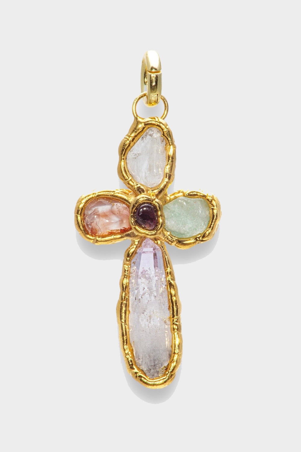 Grande Gemstone Cross Charm in Gold