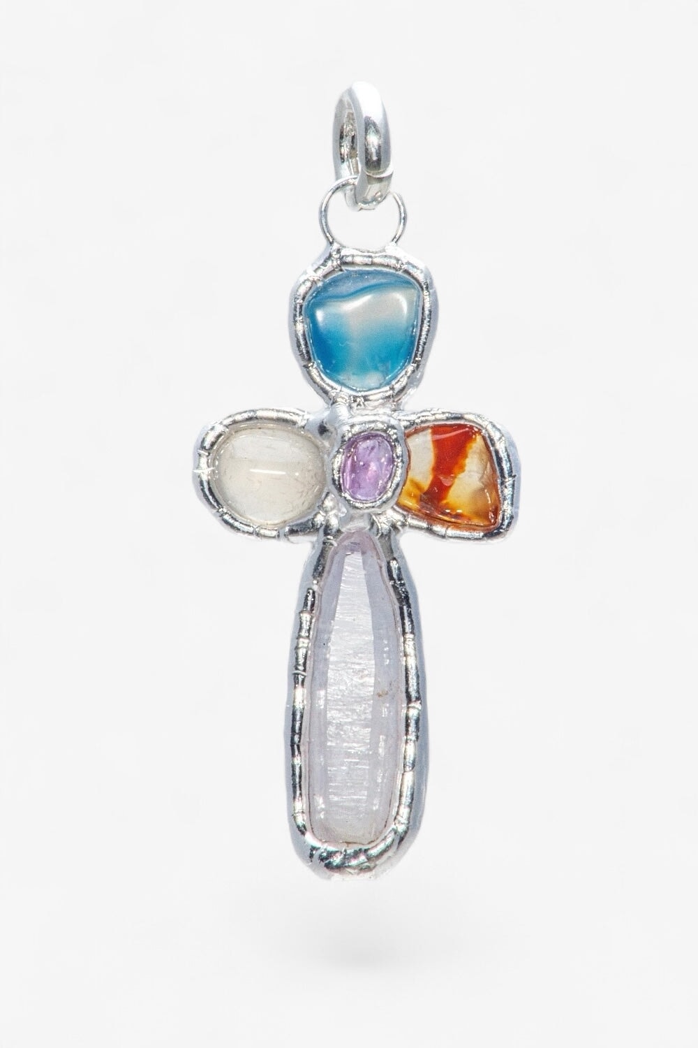 Grande Gemstone Cross Charm in Silver