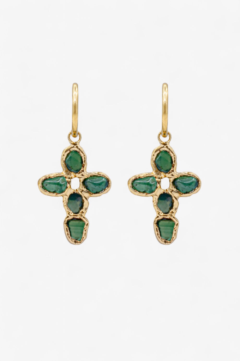 Jade Cross Hoops in Gold
