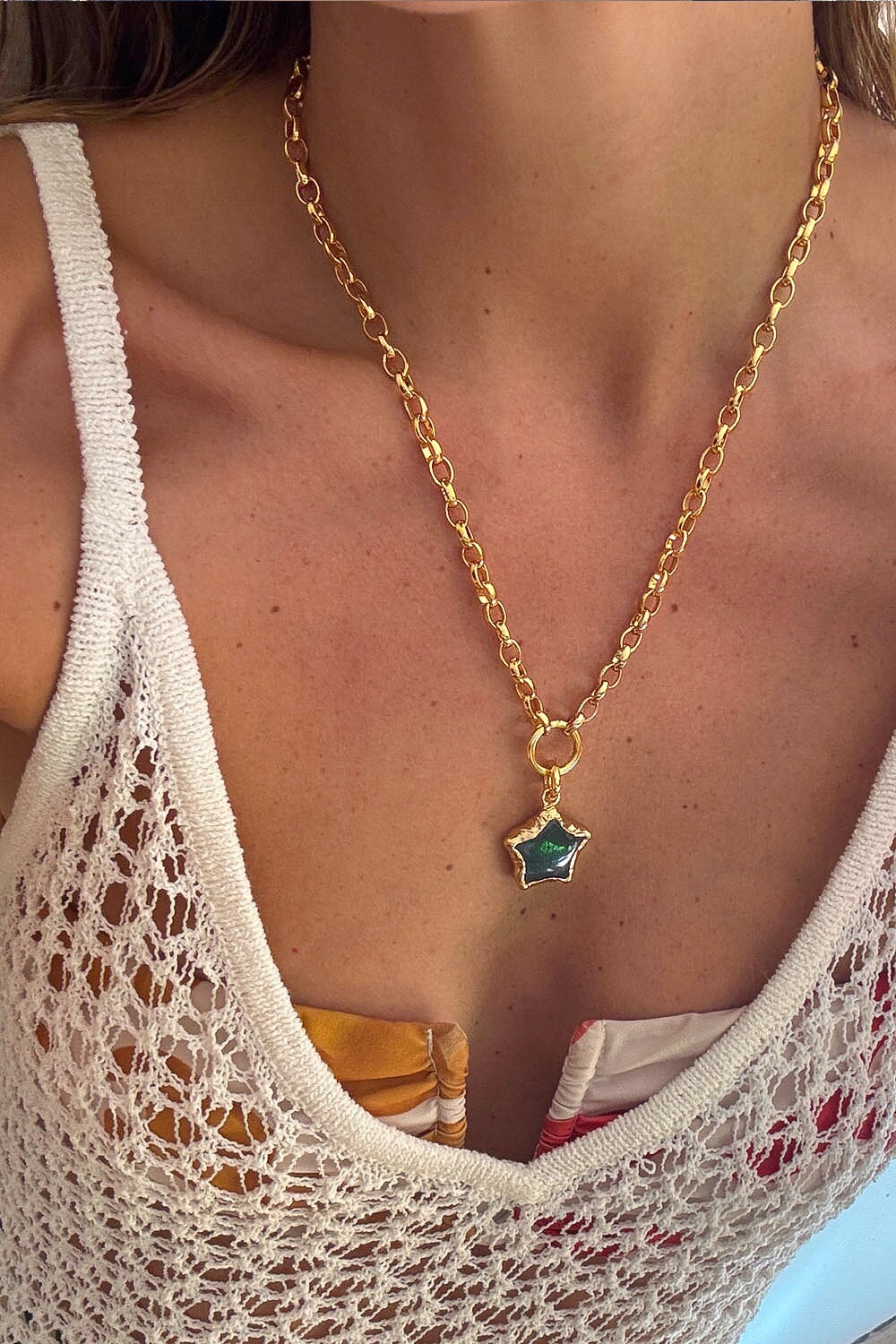 Jade Star Pendant in Gold