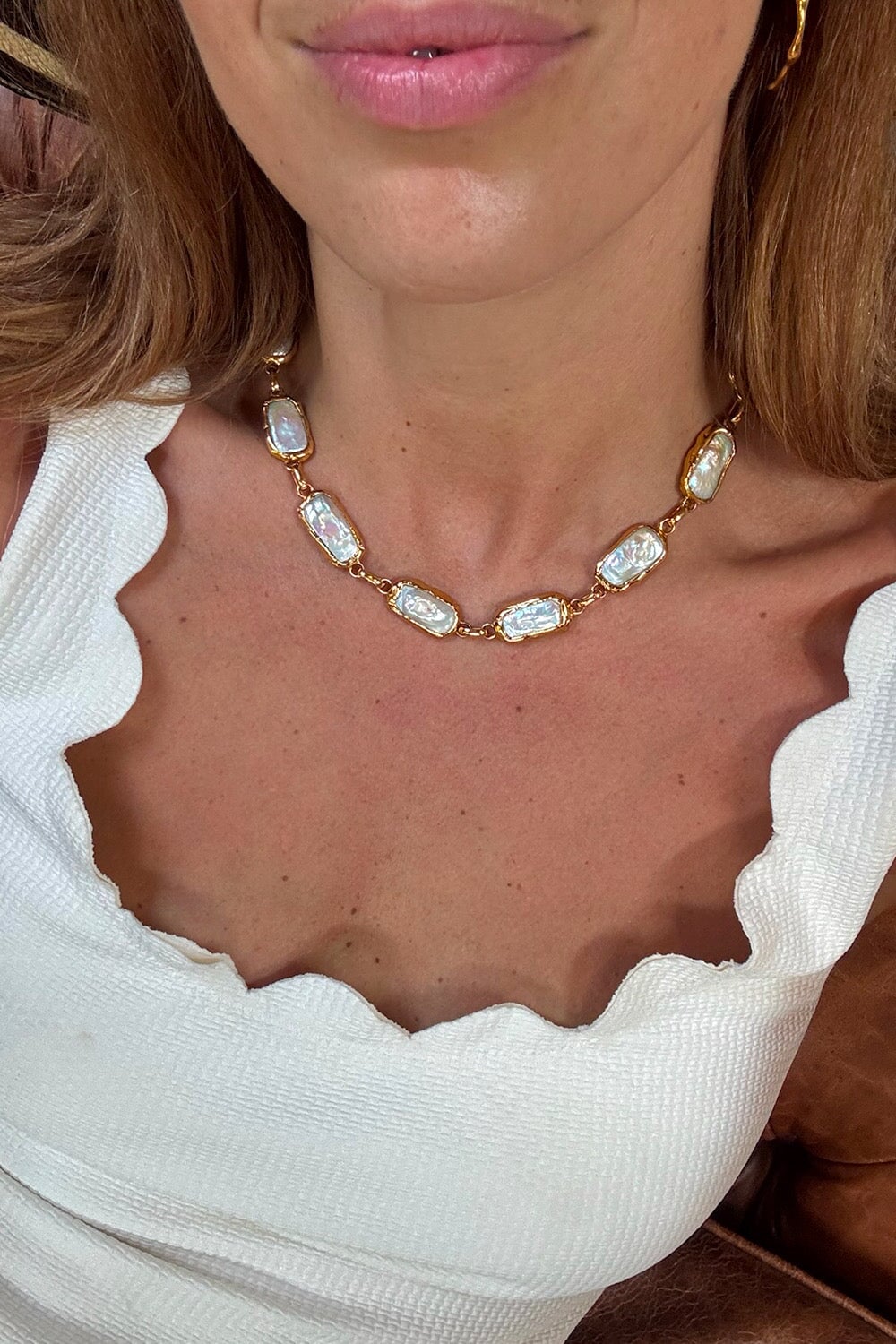 Mermaid Pearl Necklace in Gold