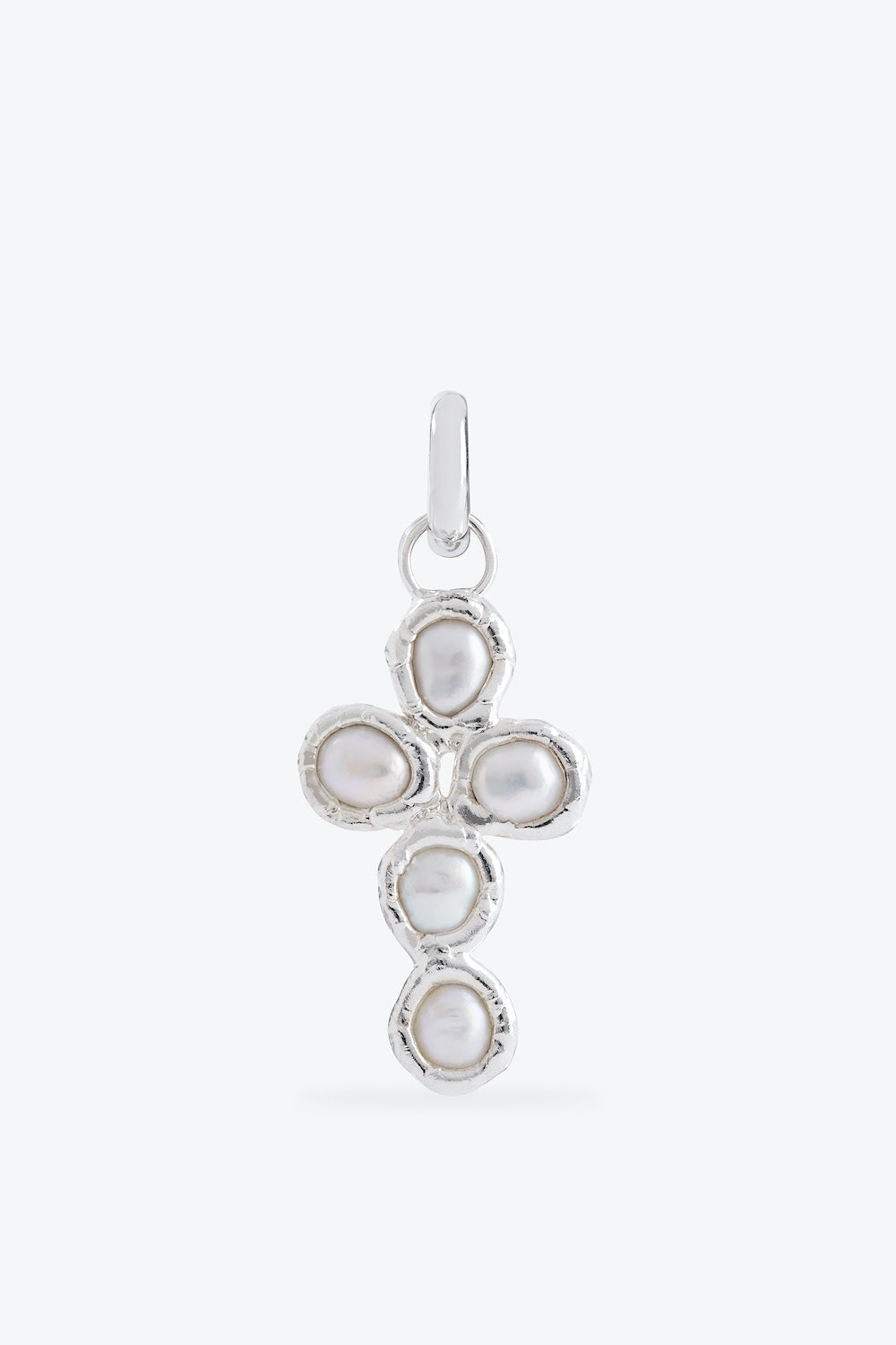 Niña Pearl Cross Charm in Silver