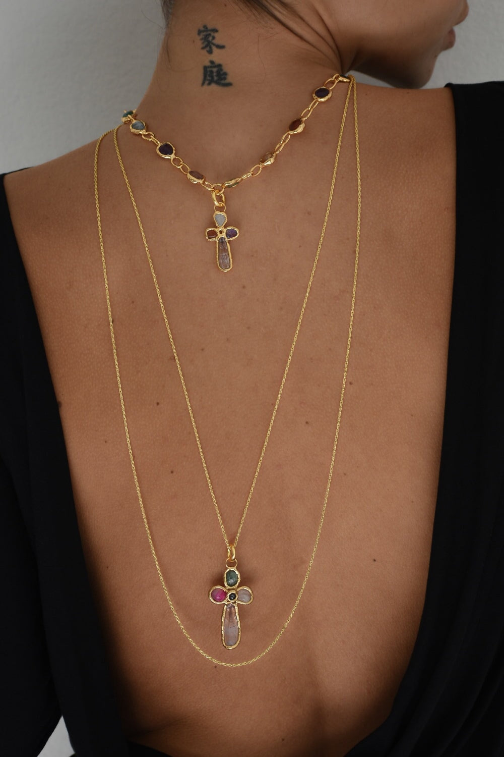 Niña Rainbow Cross Charm in Gold