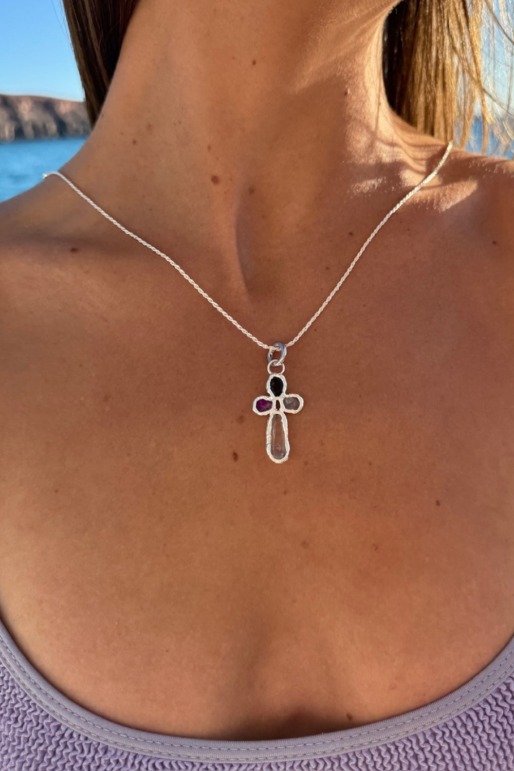 Niña Rainbow Cross Pendant in Silver