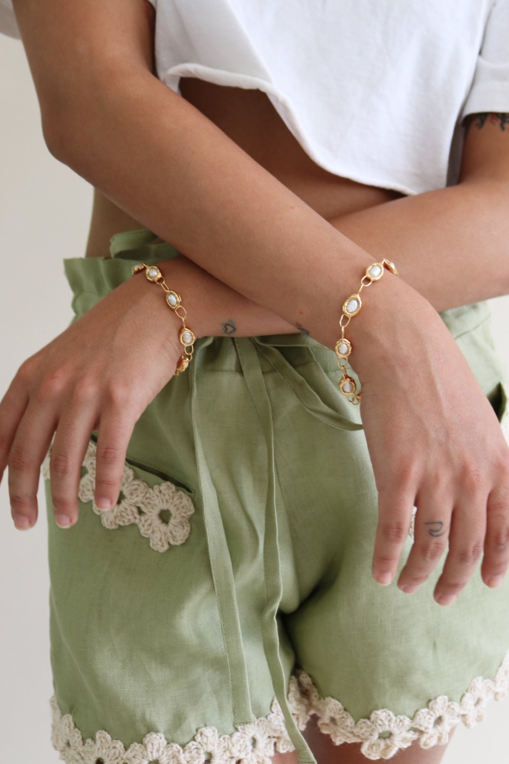 Pearl Chain Bracelet in Gold