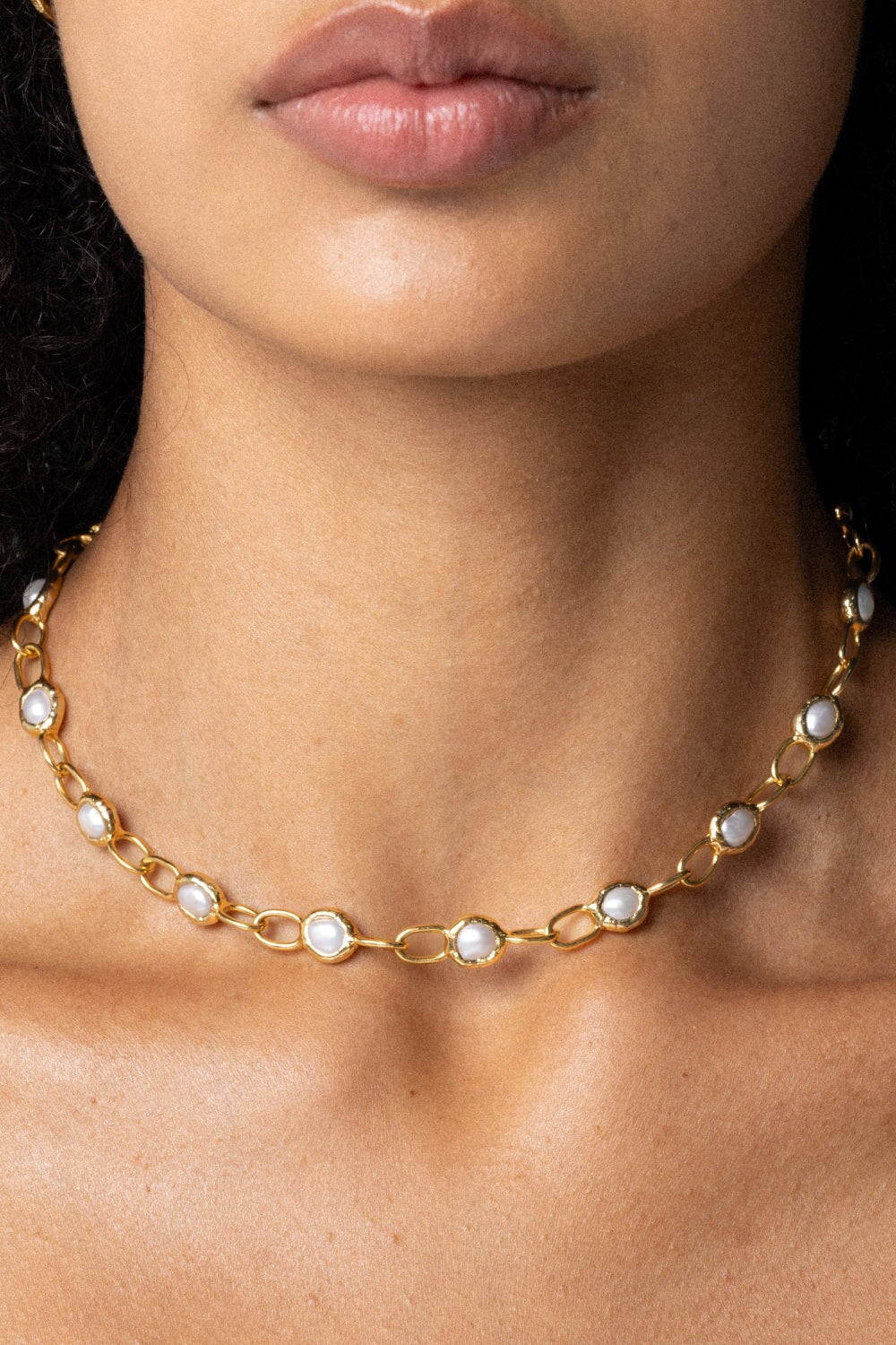 Pearl Chain Necklace in Gold