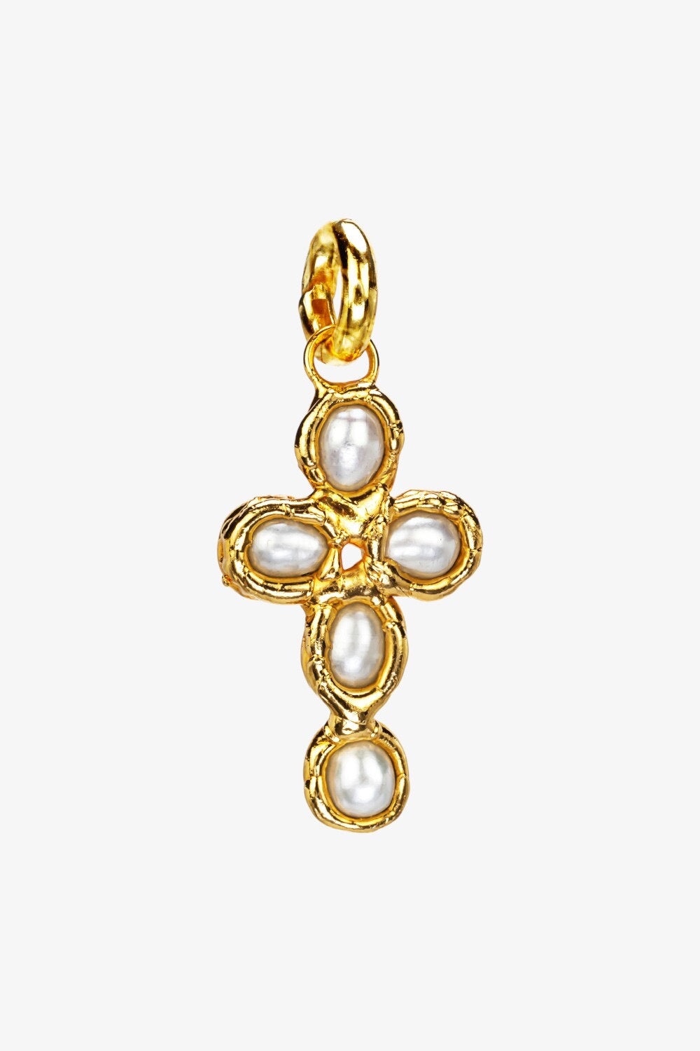 Pearl Cross Charm in Gold