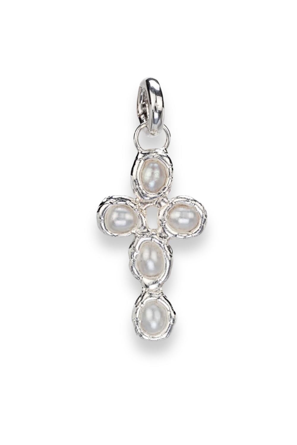 Pearl Cross Charm in Silver