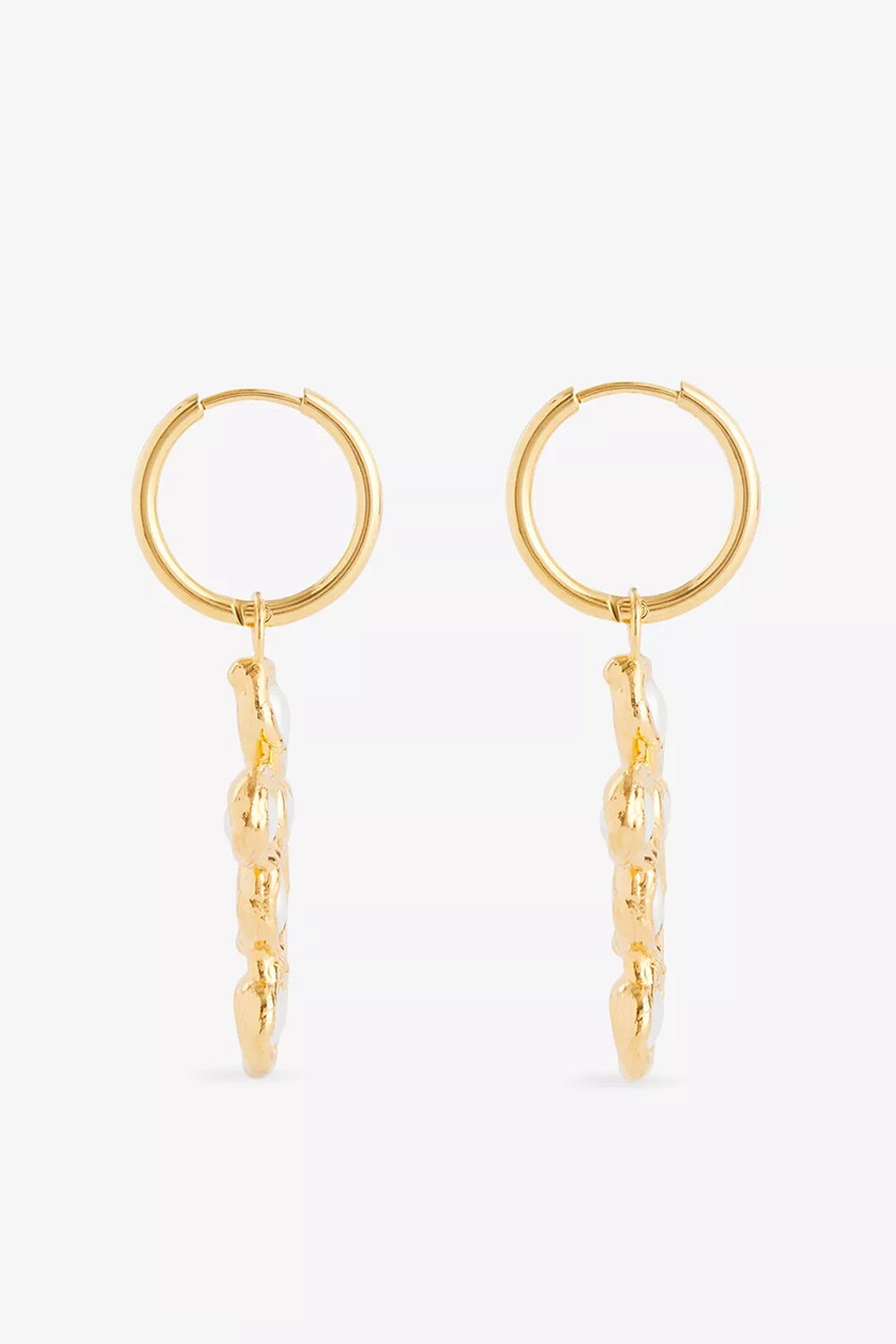 Pearl Cross Hoops in Gold