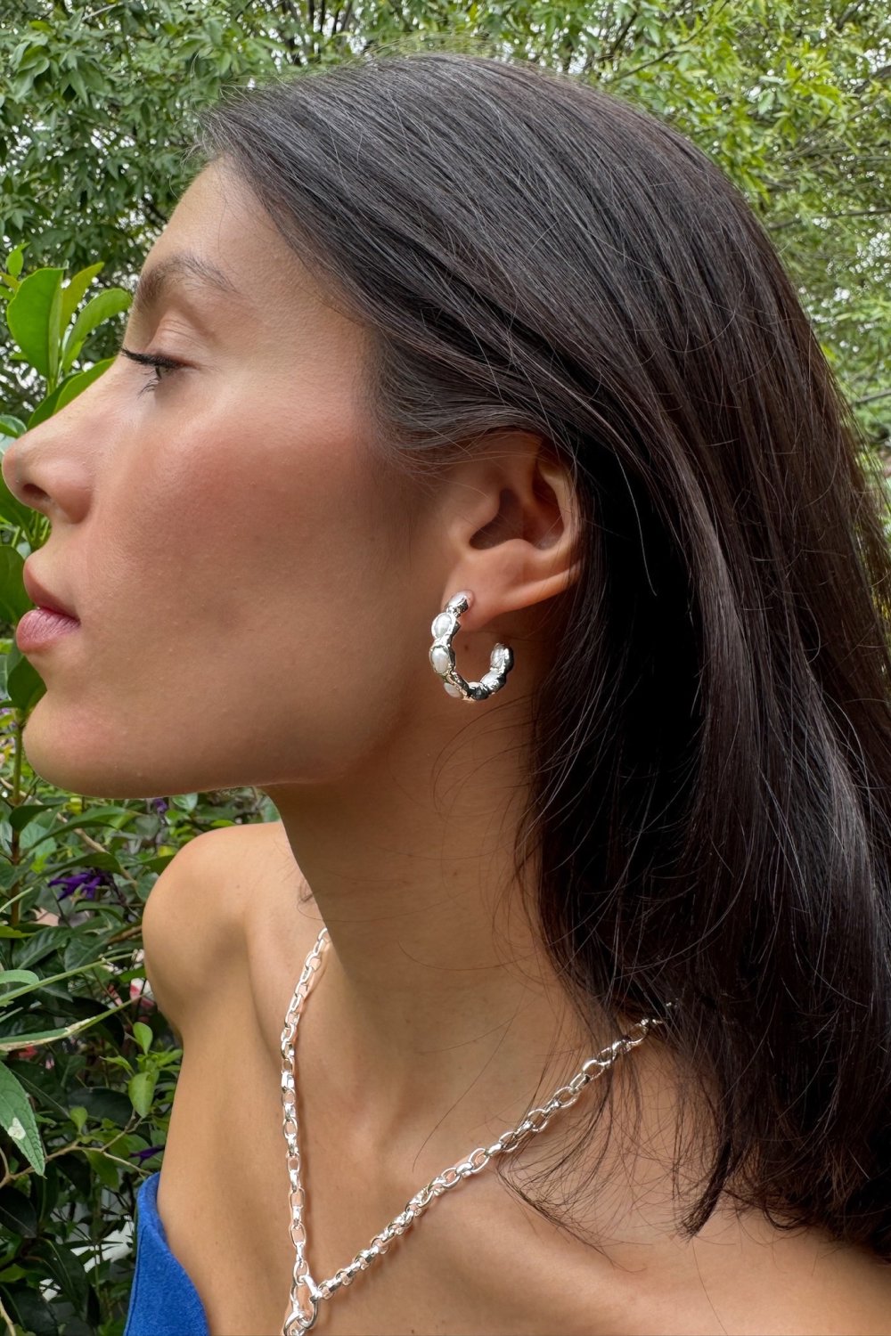 Pearl Hoops in Silver
