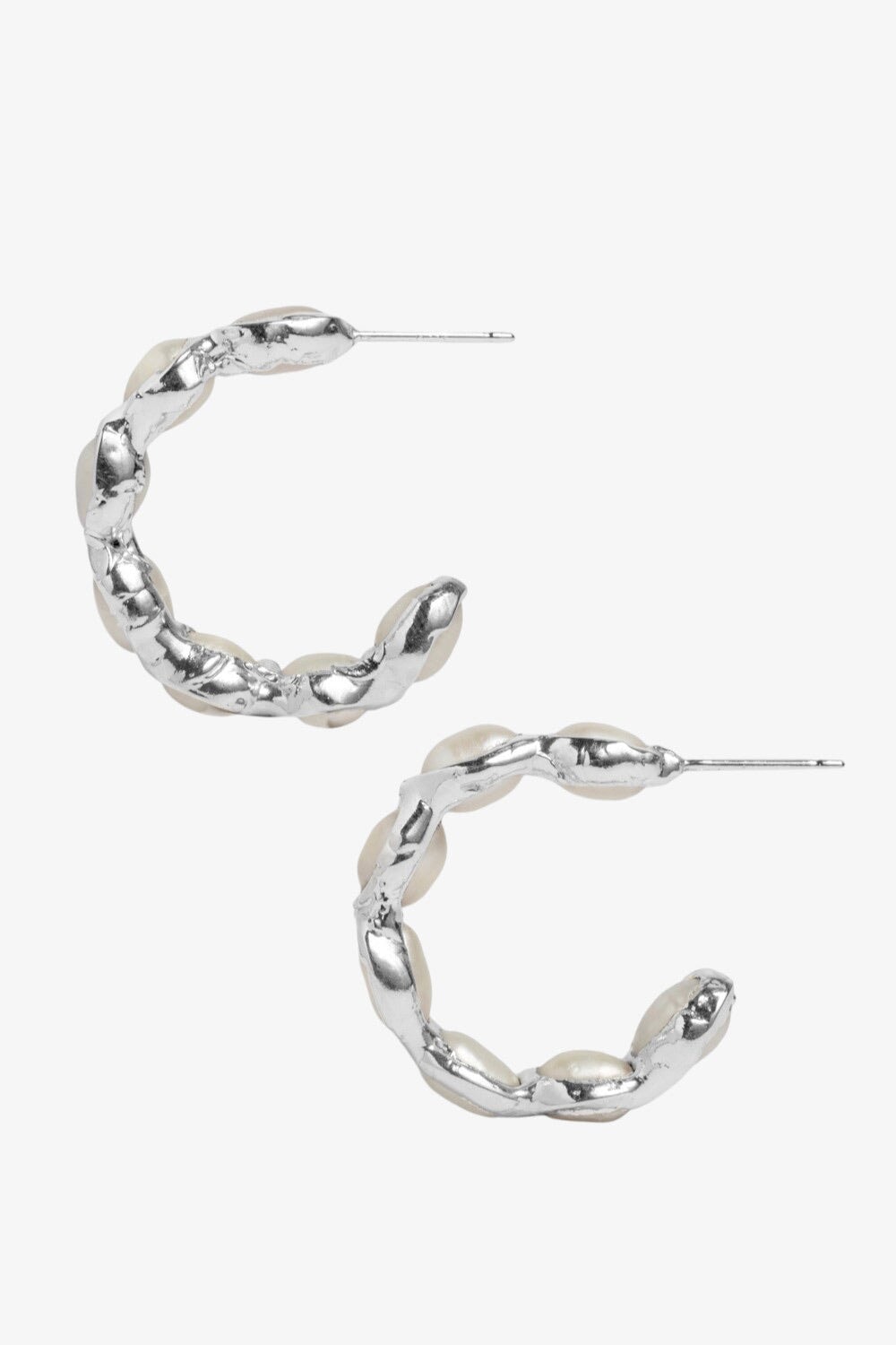 Pearl Hoops in Silver