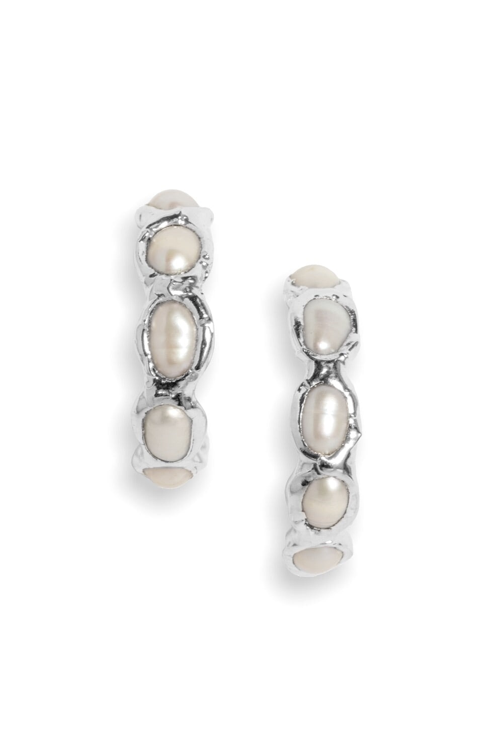 Pearl Hoops in Silver