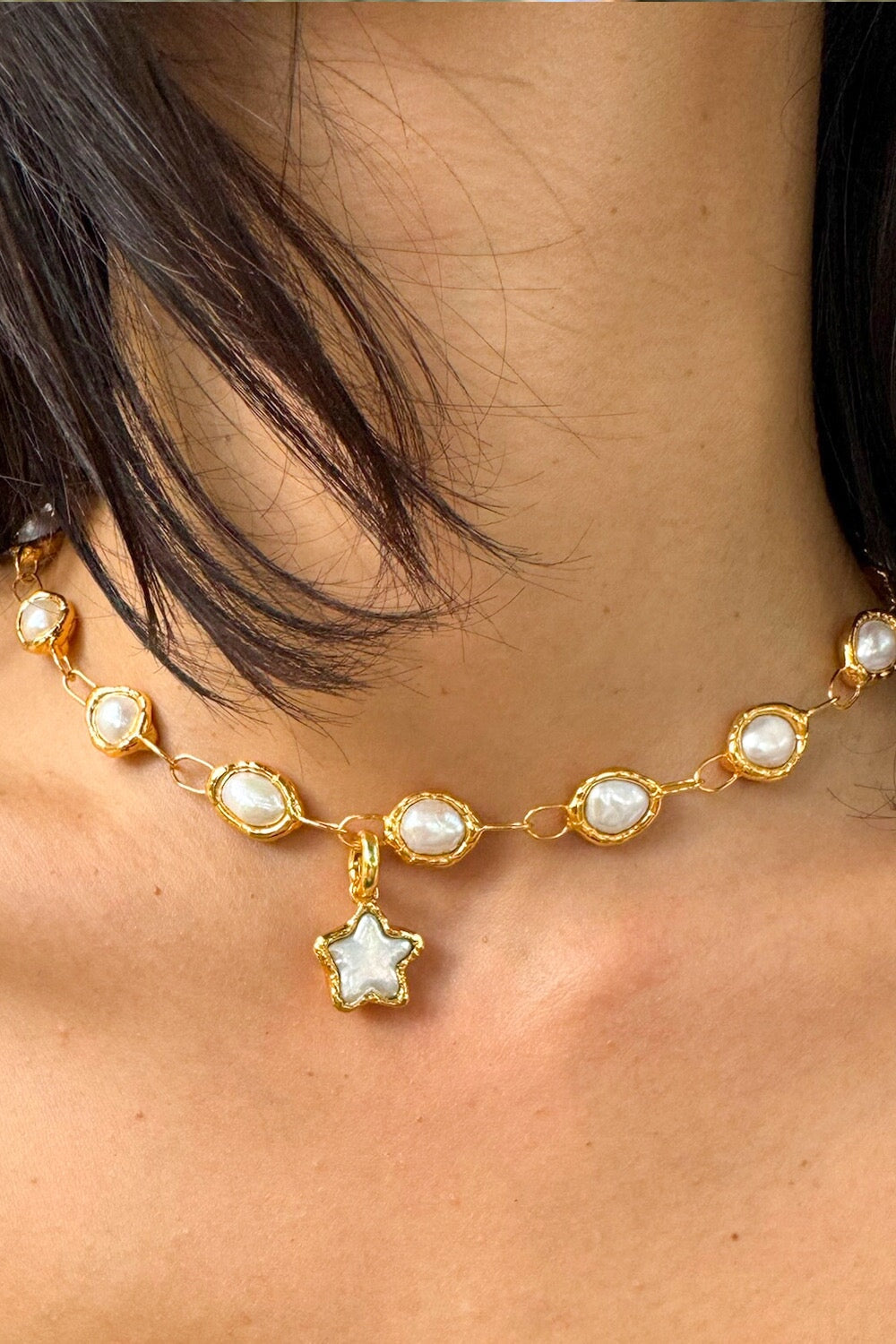 Pearl Star Charm in Gold