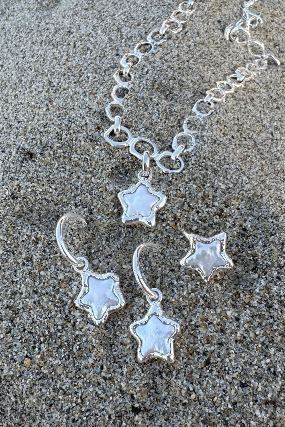Pearl Star Hoops in Silver