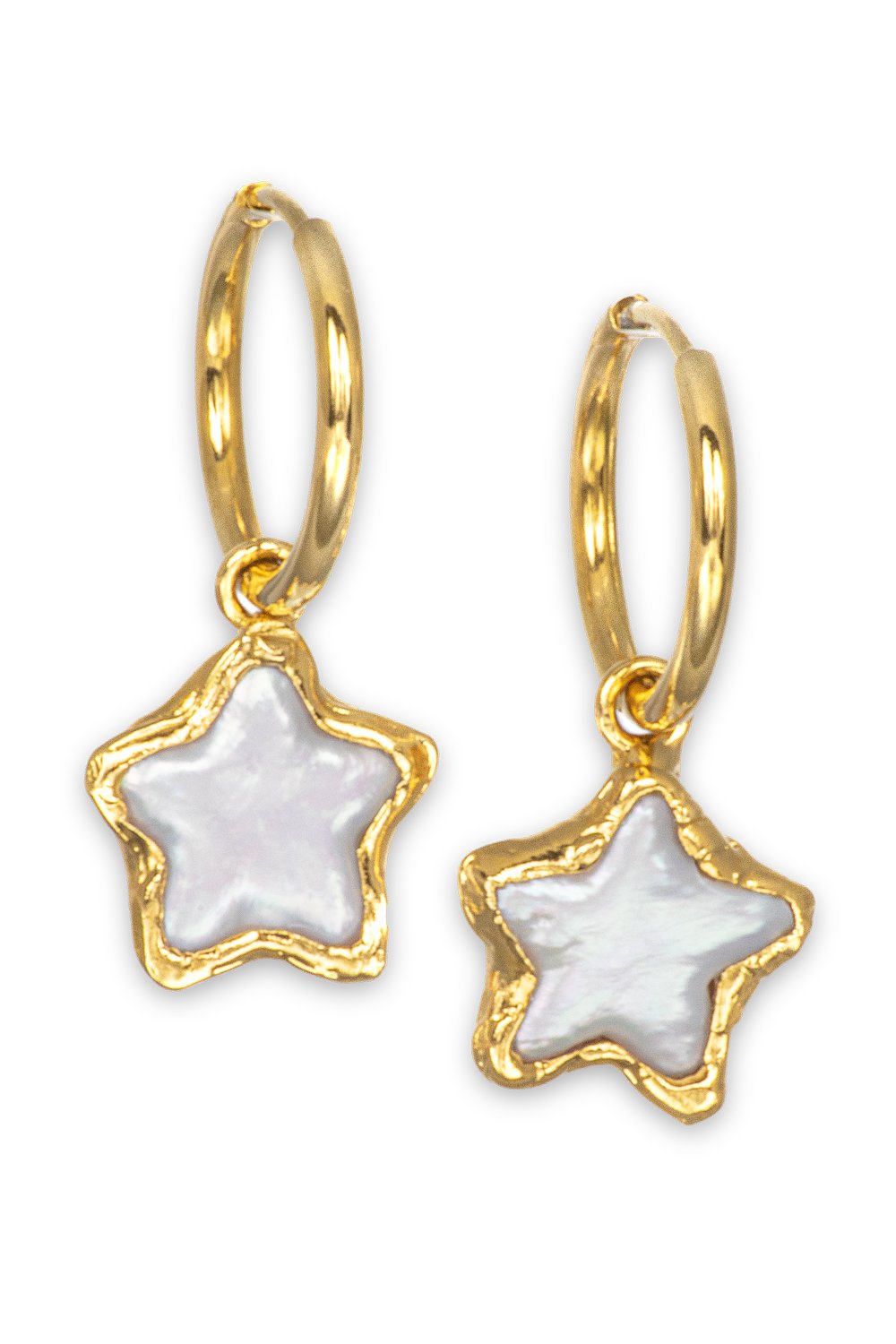 Pearl Star Hoops in Gold