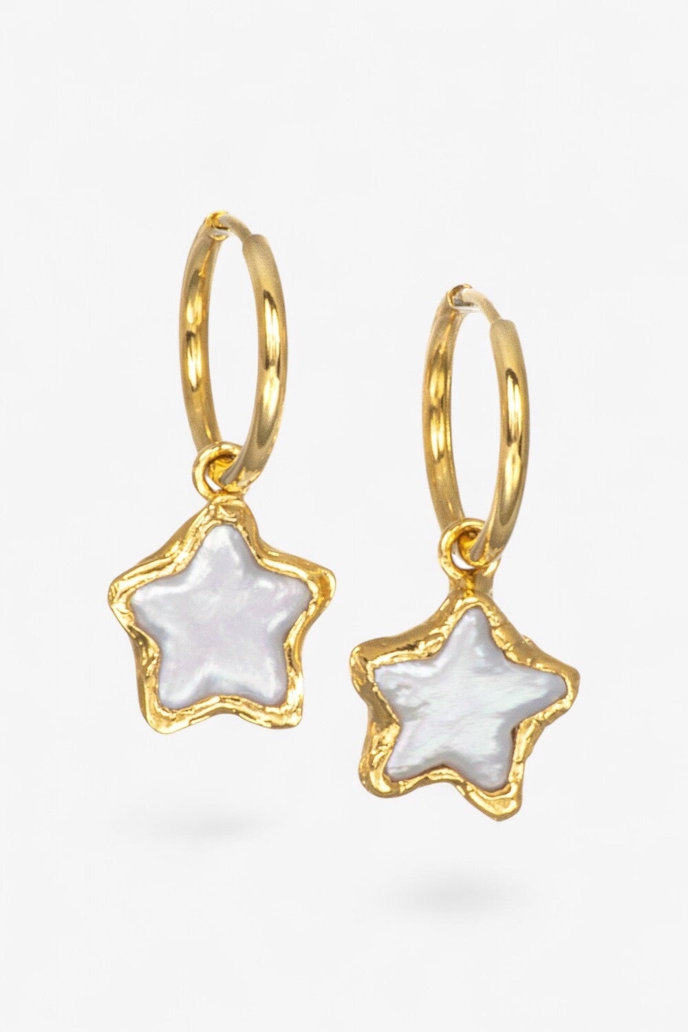 Pearl Star Hoops in Gold