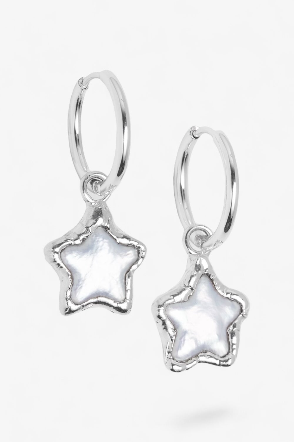 Pearl Star Hoops in Silver