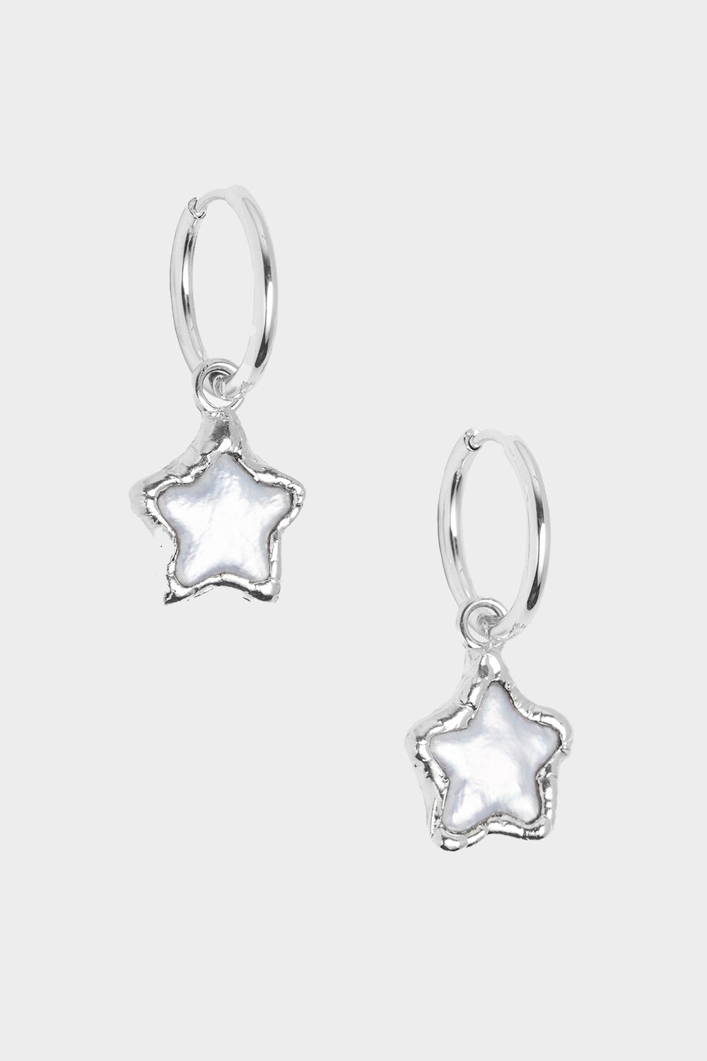 Pearl Star Hoops in Silver