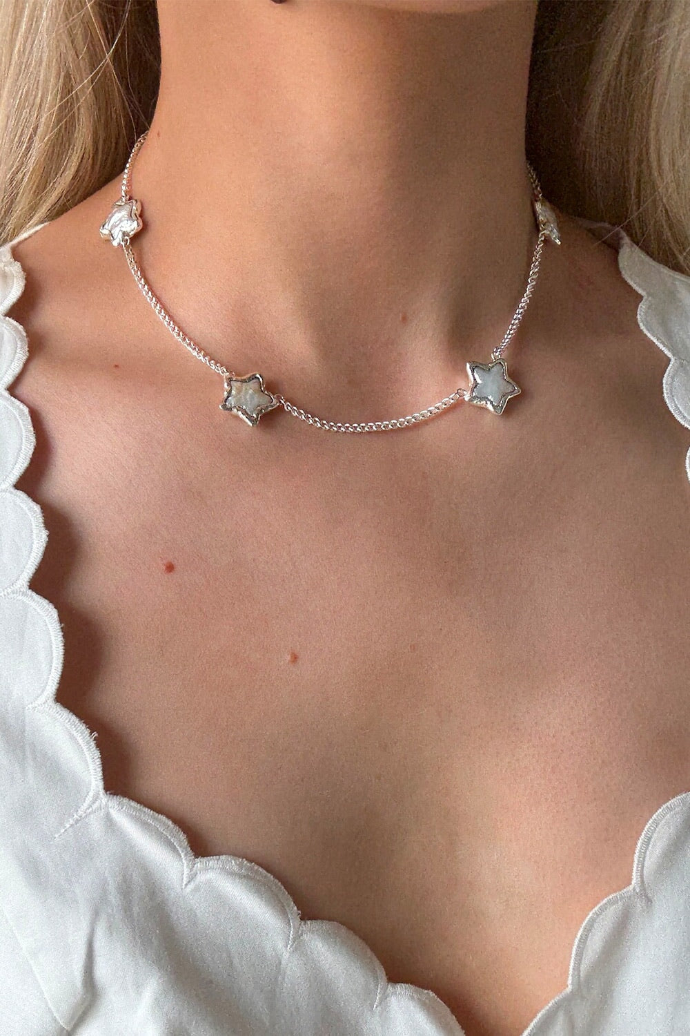 Pearl Star Necklace in Silver