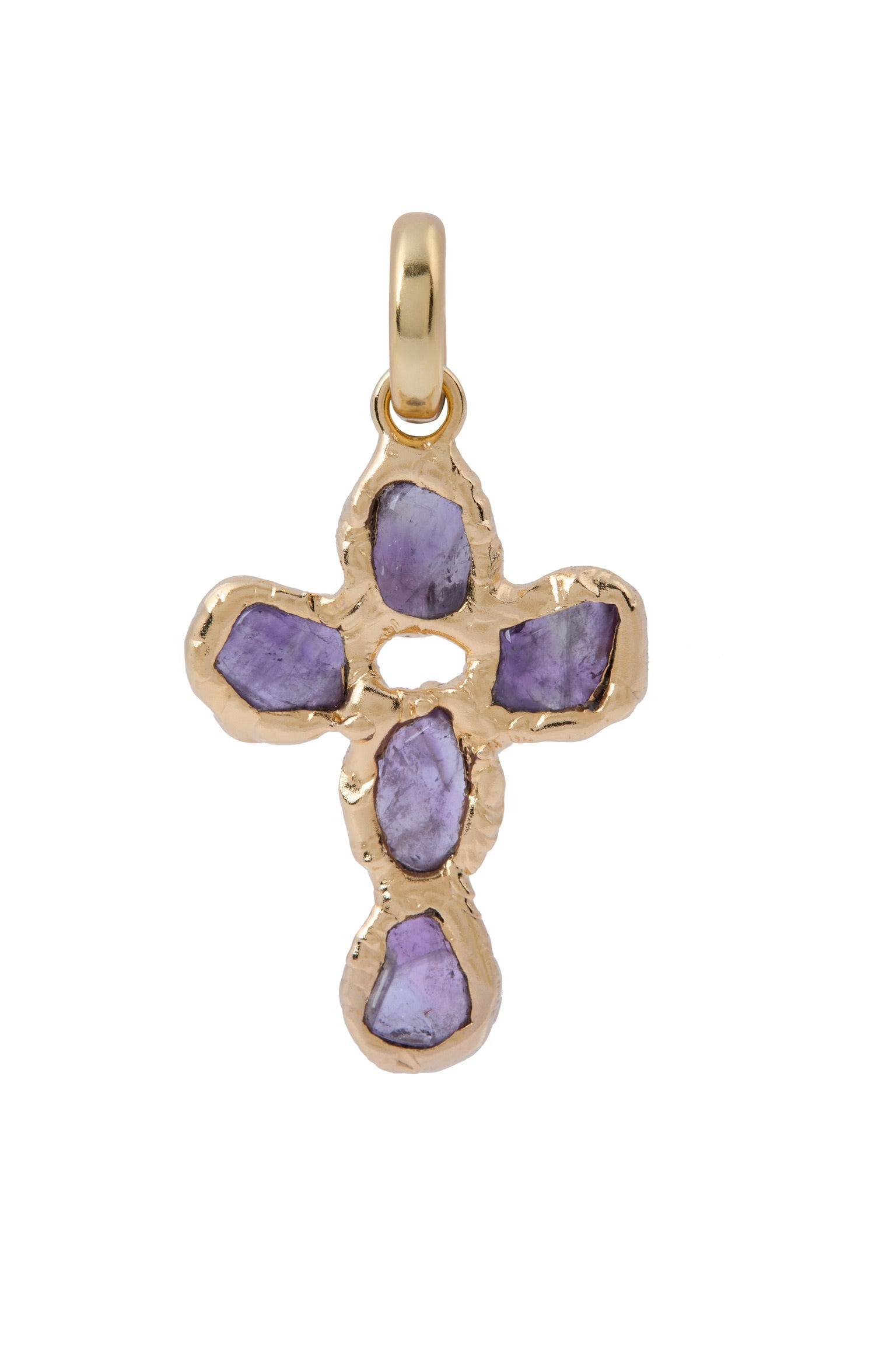 Pequeña Amethyst Cross Charm in Gold