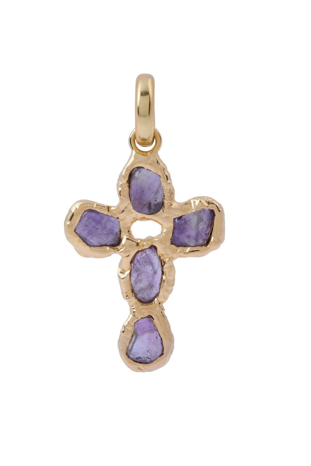 Pequeña Amethyst Cross Charm in Gold