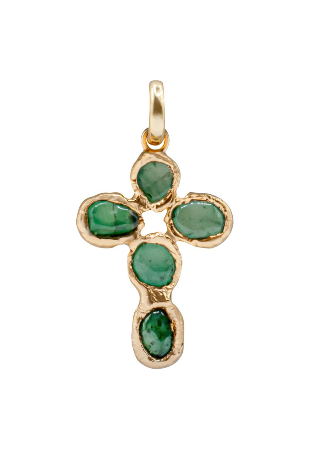 Pequeña Jade Cross Charm in Gold