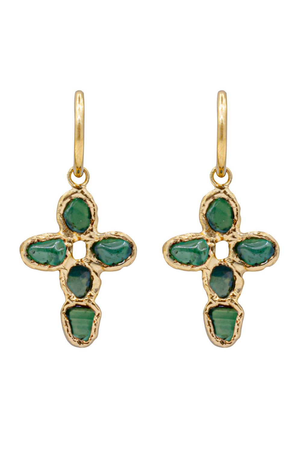 Pequeña Jade Cross Hoops in Gold