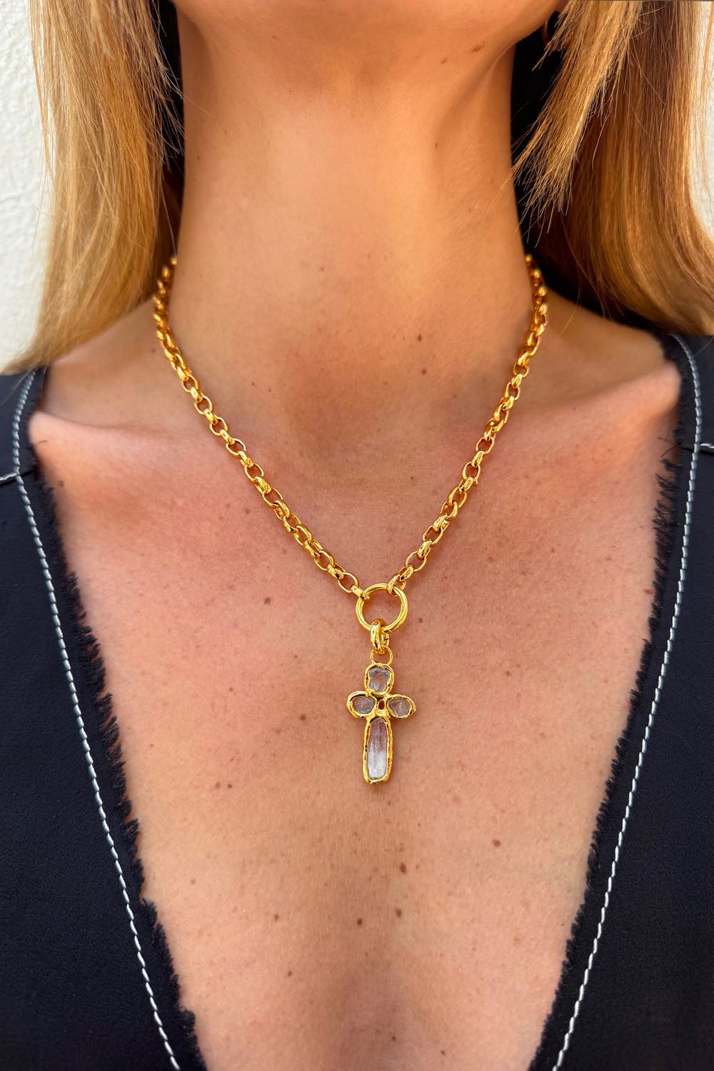 Niña Quartz Cross Charm in Gold