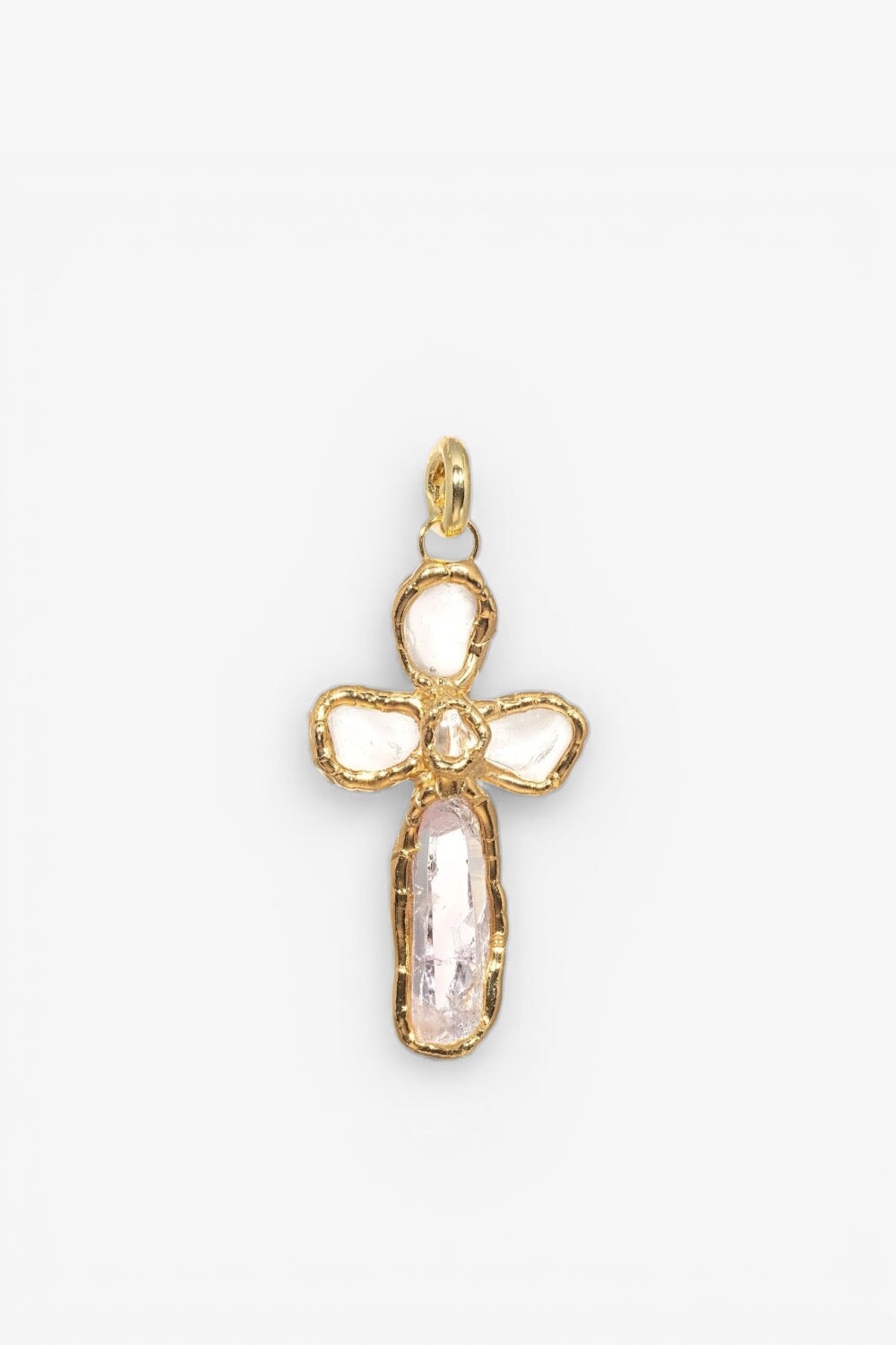 Quartz Cross Pendant in Gold