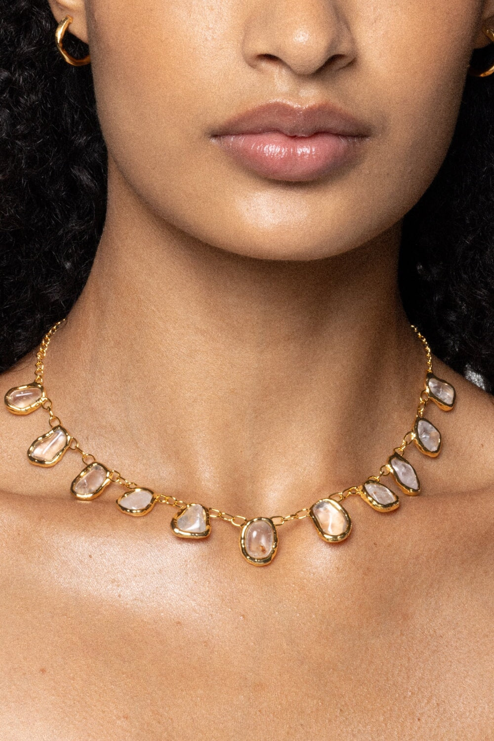 Quartz Gemstone Necklace in Gold