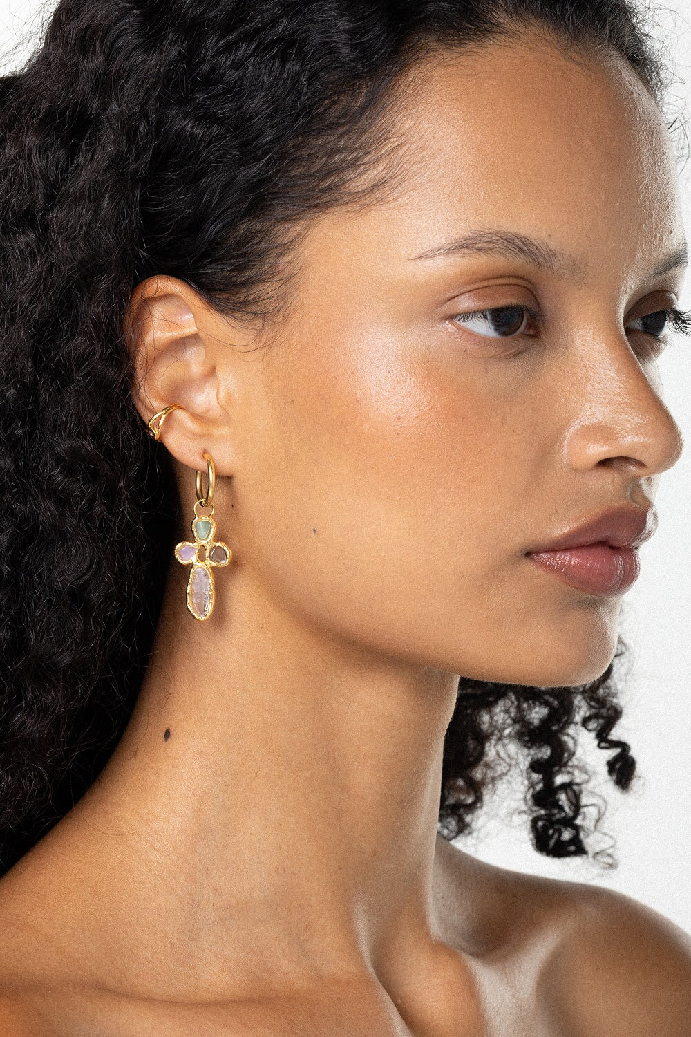 Rainbow Cross Hoops in Gold