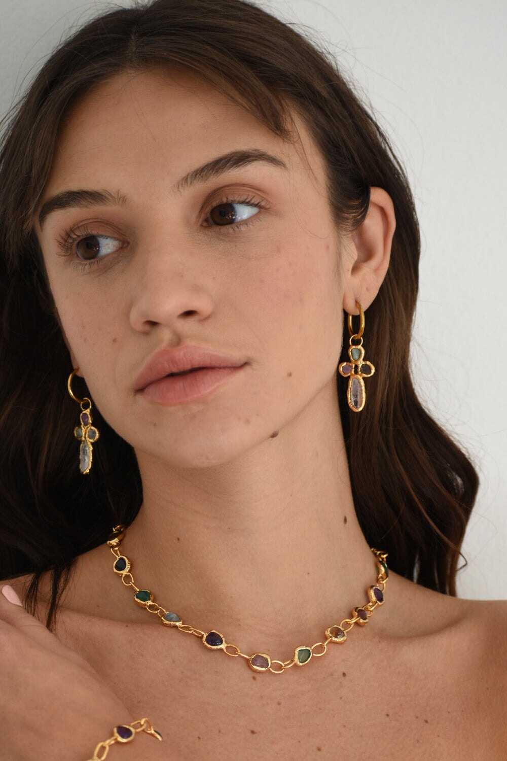 Rainbow Cross Hoops in Gold