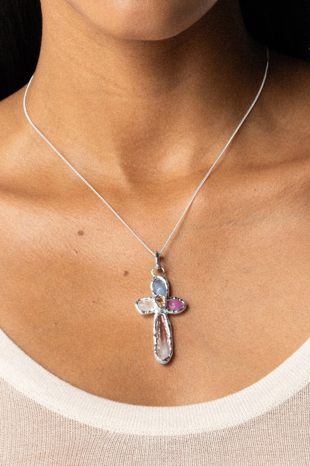Rainbow Cross Pendant in Silver