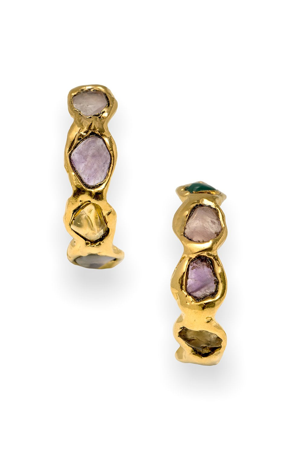 Rainbow Gemstone Hoops in Gold