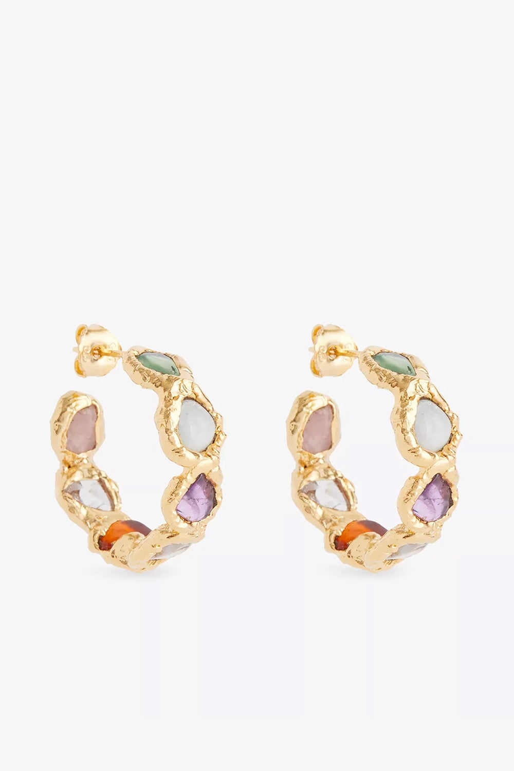 Rainbow Gemstone Hoops in Gold