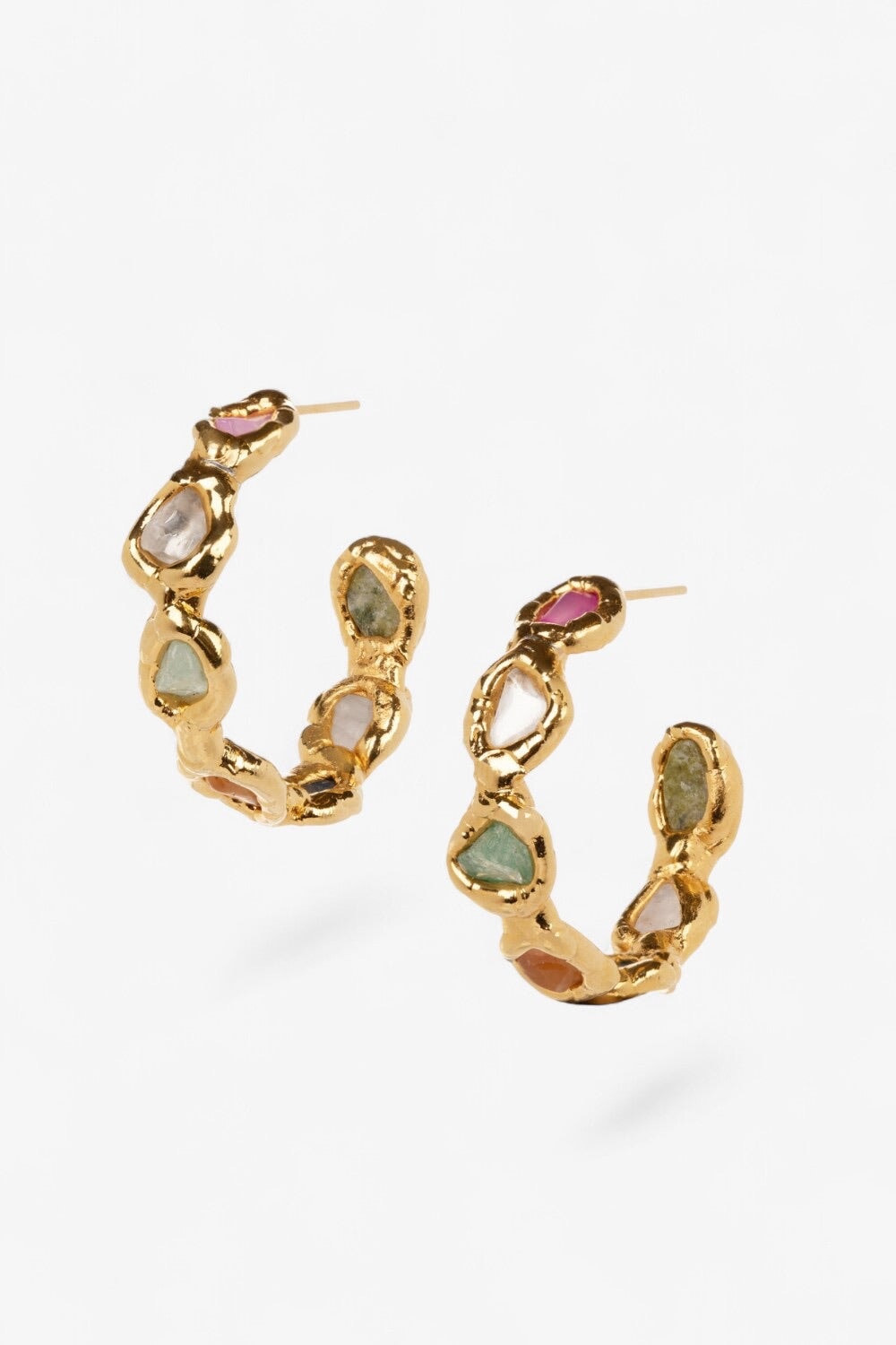 Rainbow Gemstone Hoops in Gold