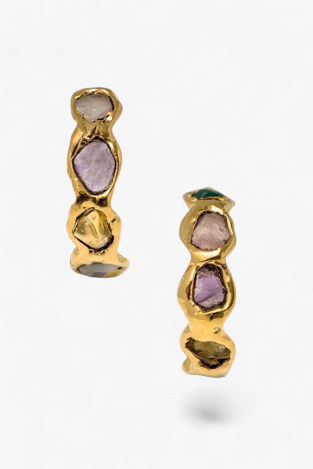 Rainbow Gemstone Hoops in Gold