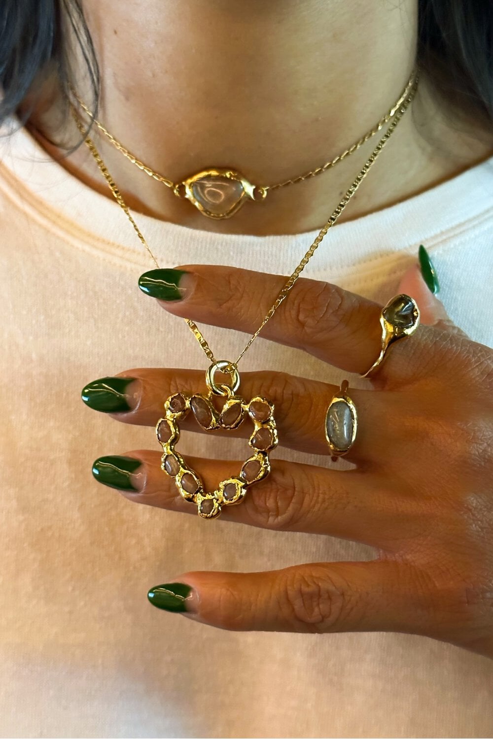 Rose Quartz Corazón Pendant