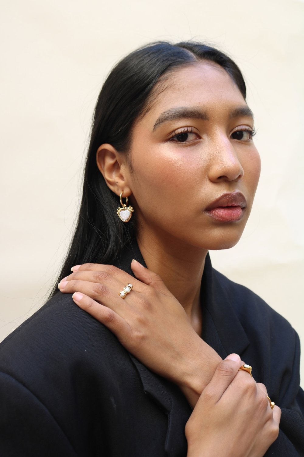 Sacred Heart Pearl Hoops