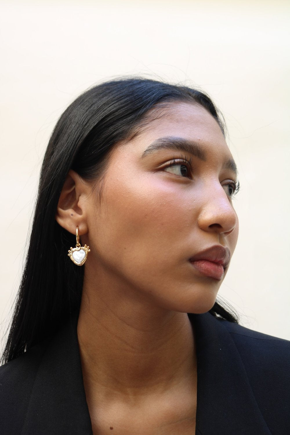 Sacred Heart Pearl Hoops